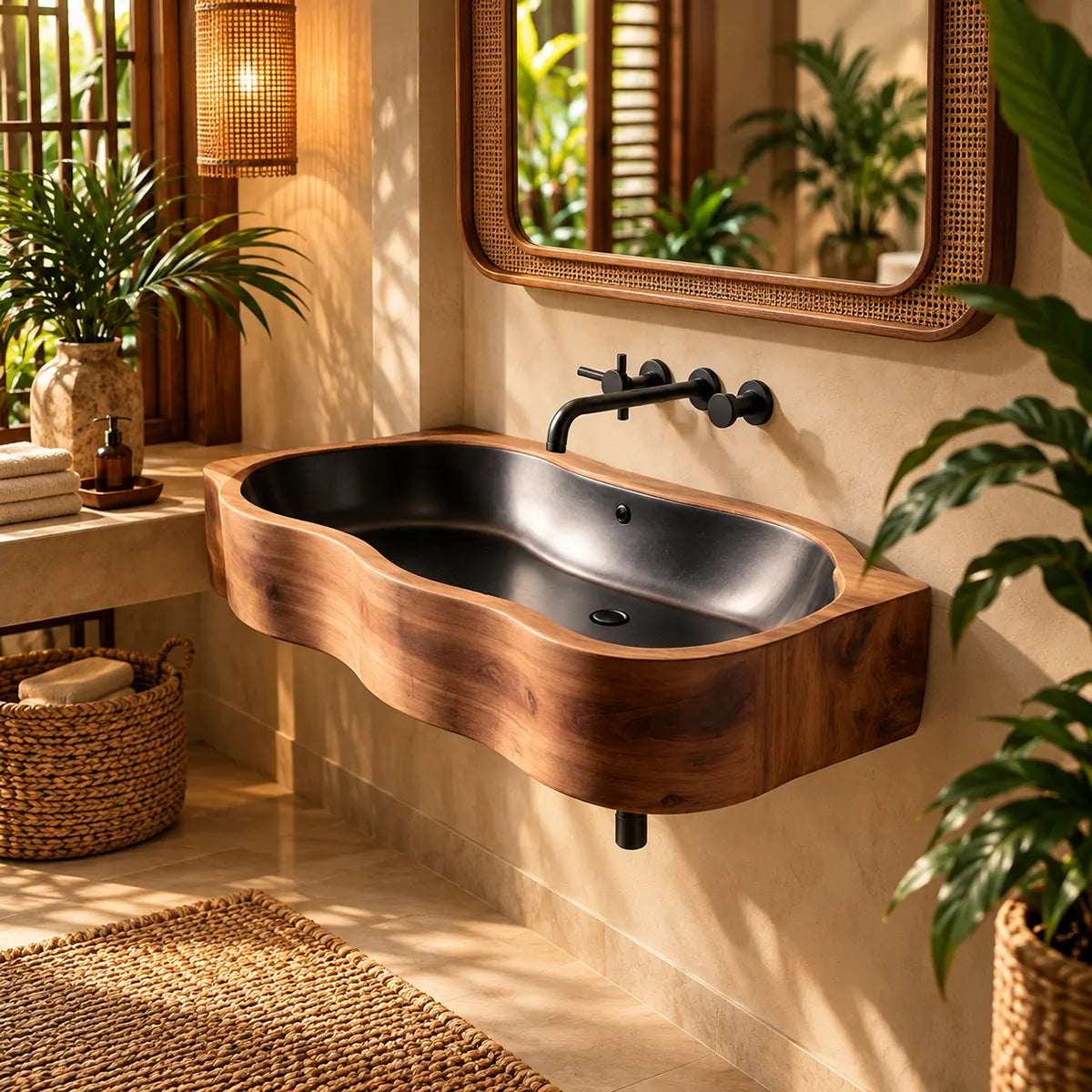 Asymmetrical Floating Bathroom Sink | Deep Integrated Basin with Curved Profile TT006-3CBC6LX