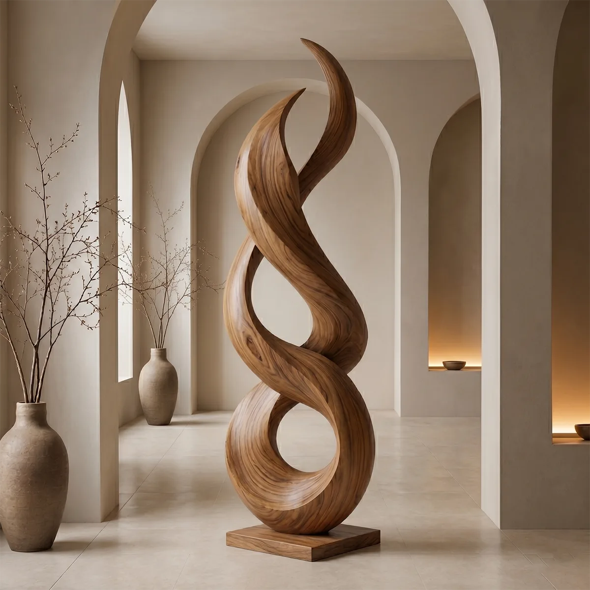 Handcrafted Solid Wood Infinity Floor Sculpture – Modern Organic Living Room Decor TT006-3990