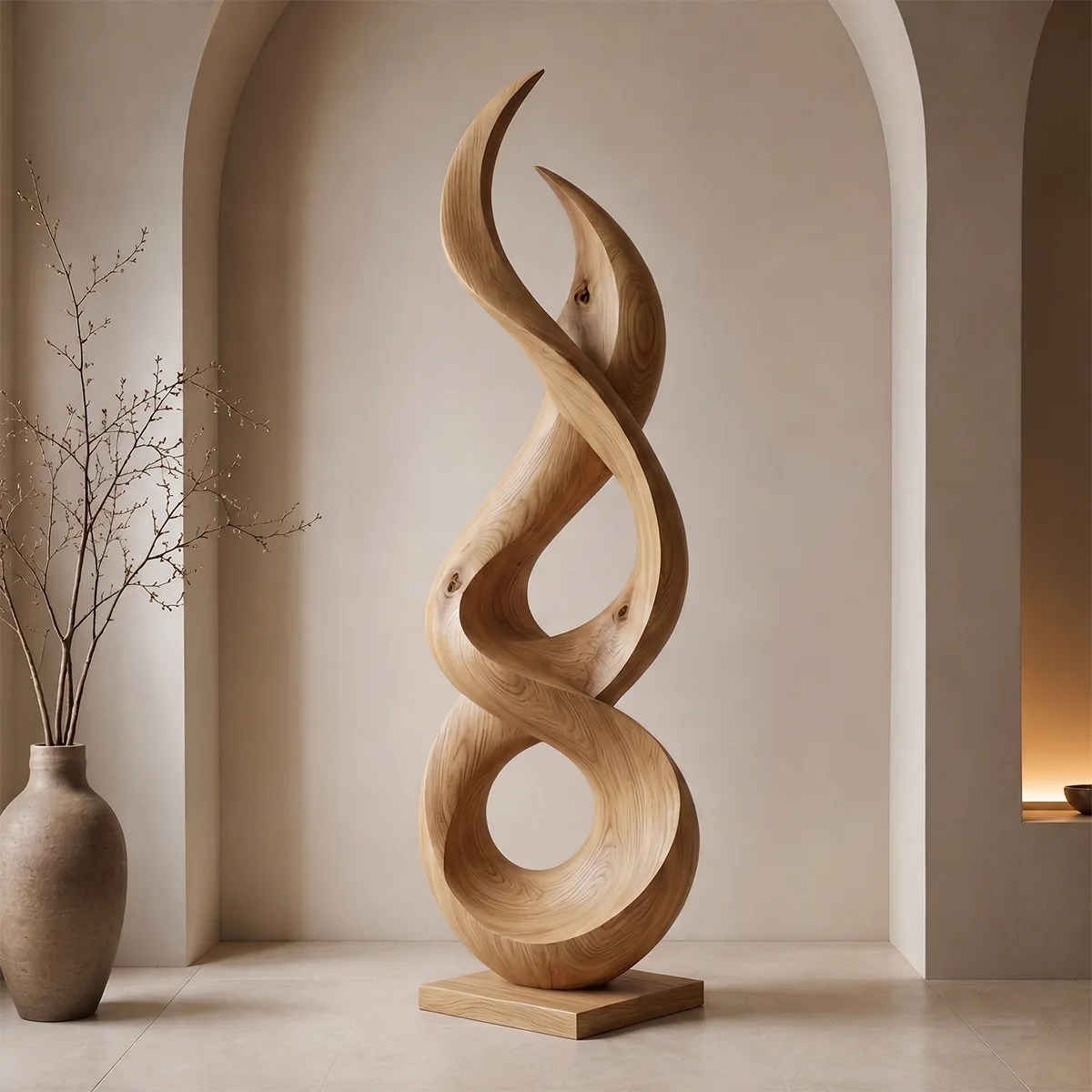 Handcrafted Solid Wood Infinity Floor Sculpture – Modern Organic Living Room Decor TT006-3990