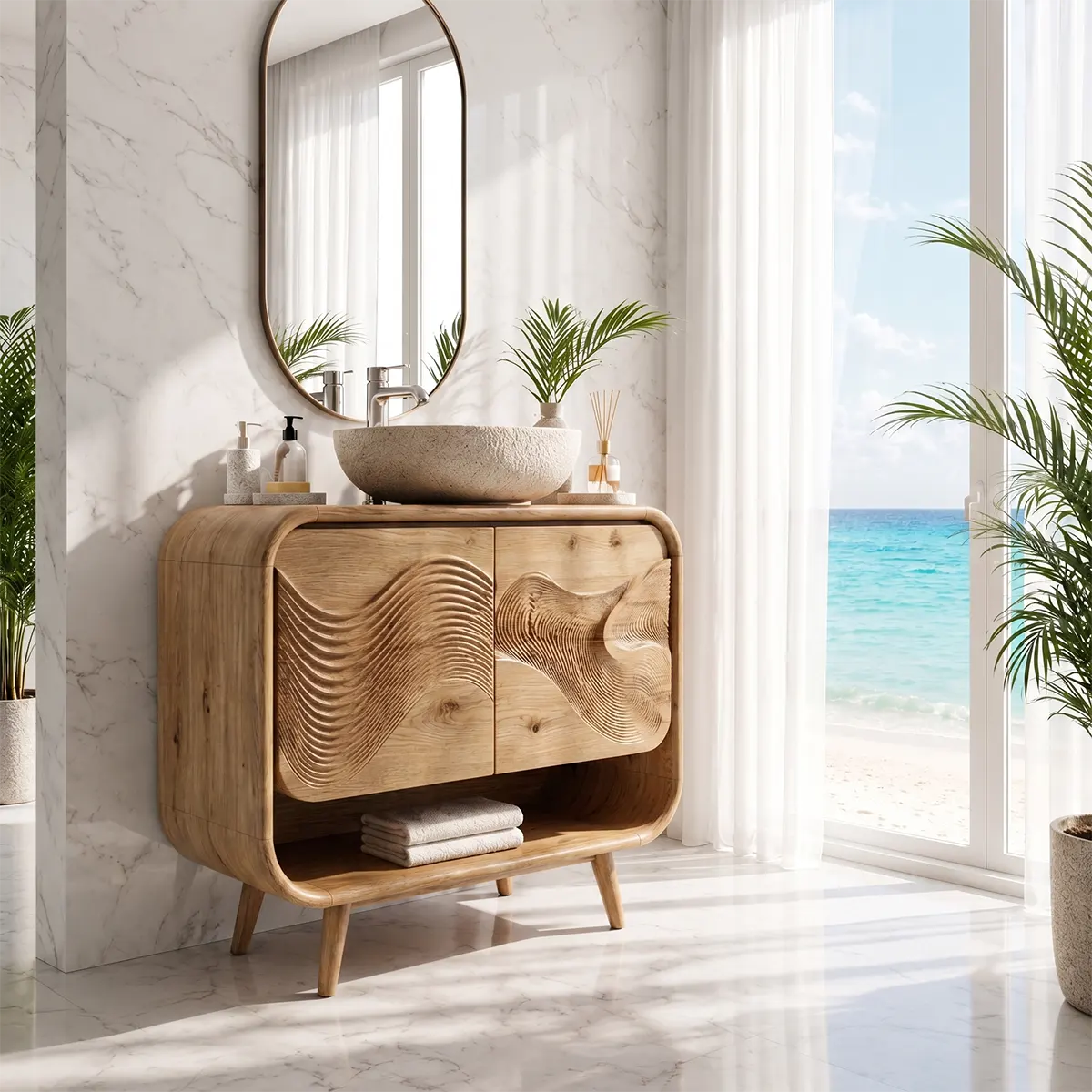 Sculpted Wave Front Bathroom Vanity Cabinet TT006-1168