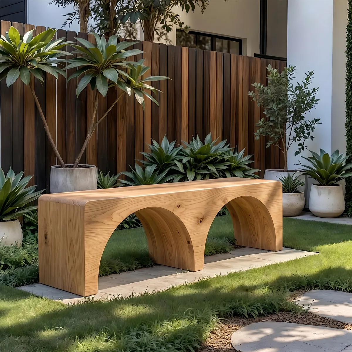 Handcrafted Solid Wood Outdoor Bench Minimalist Arch Leg Garden Bench