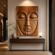 Zen Wooden Buddha Face Wall Art | Large 4 Panel Wood Wall Sculpture TT006-7173