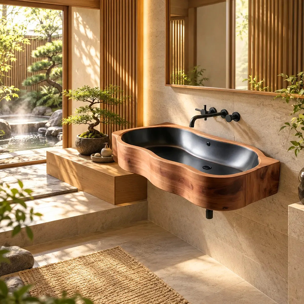 Asymmetrical Floating Bathroom Sink | Deep Integrated Basin with Curved Profile TT006-3CBC6LX