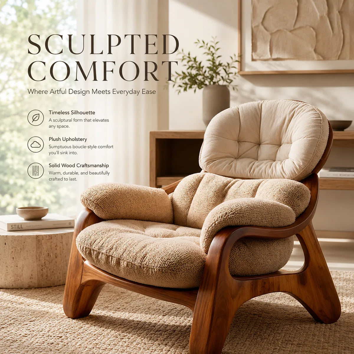 Oversized Lounge Chair, Plush Accent Chair, Solid Wood Frame Armchair TT006-7459