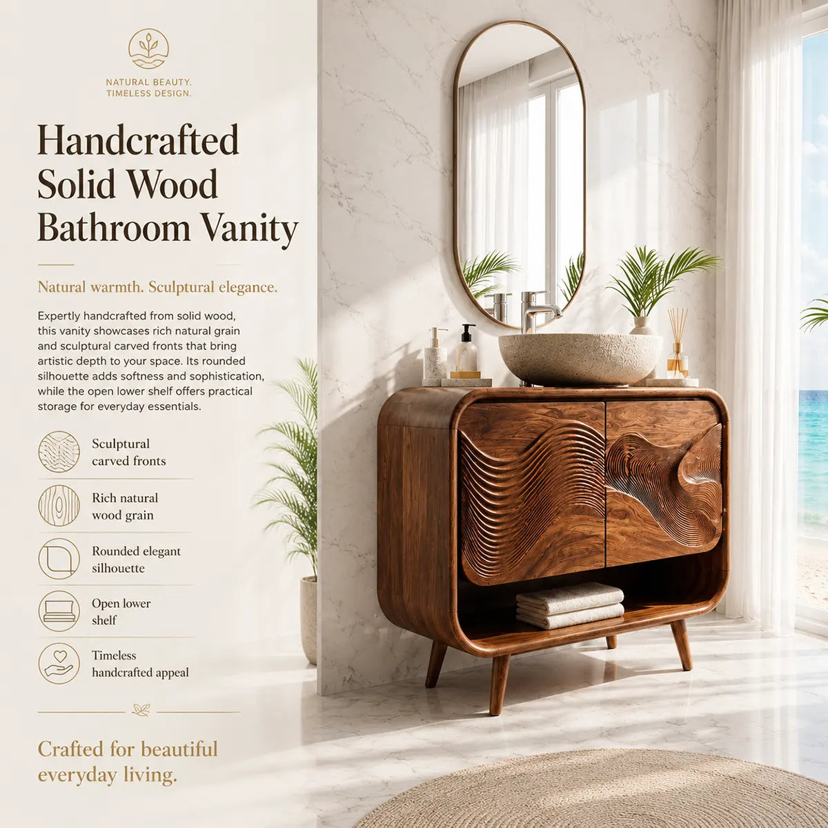 Sculpted Wave Front Bathroom Vanity Cabinet TT006-1168