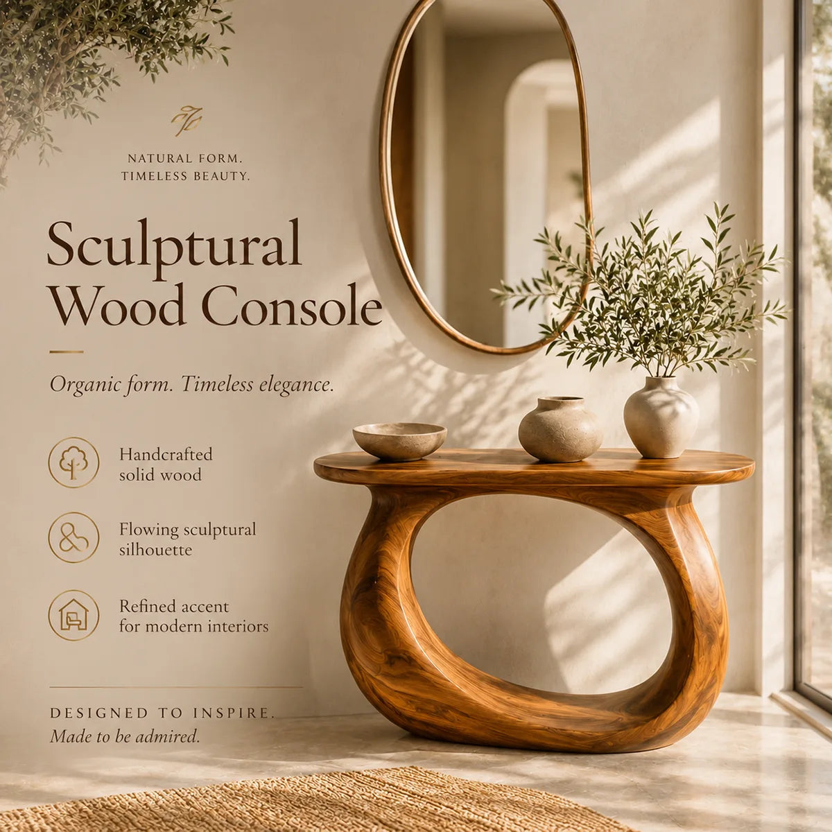 Modern Organic Console Table – Sculptural Contemporary Entryway Table TT006-1662