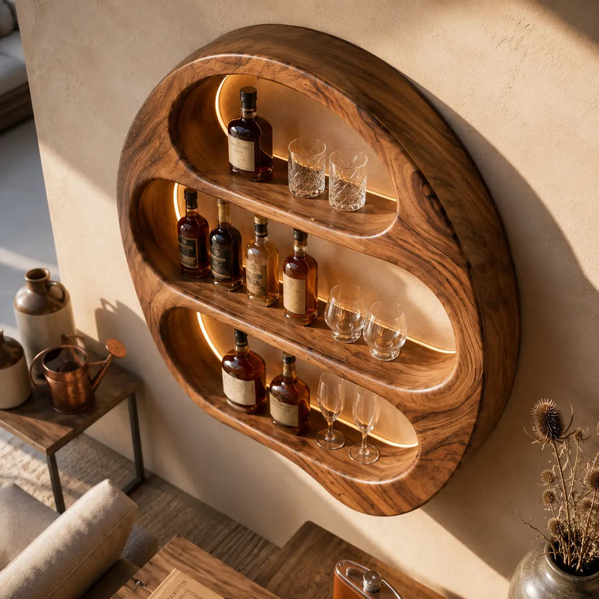 Sculptural Solid Wood Wall Wine Holder for Home Bars, Dining Rooms TT006-9525