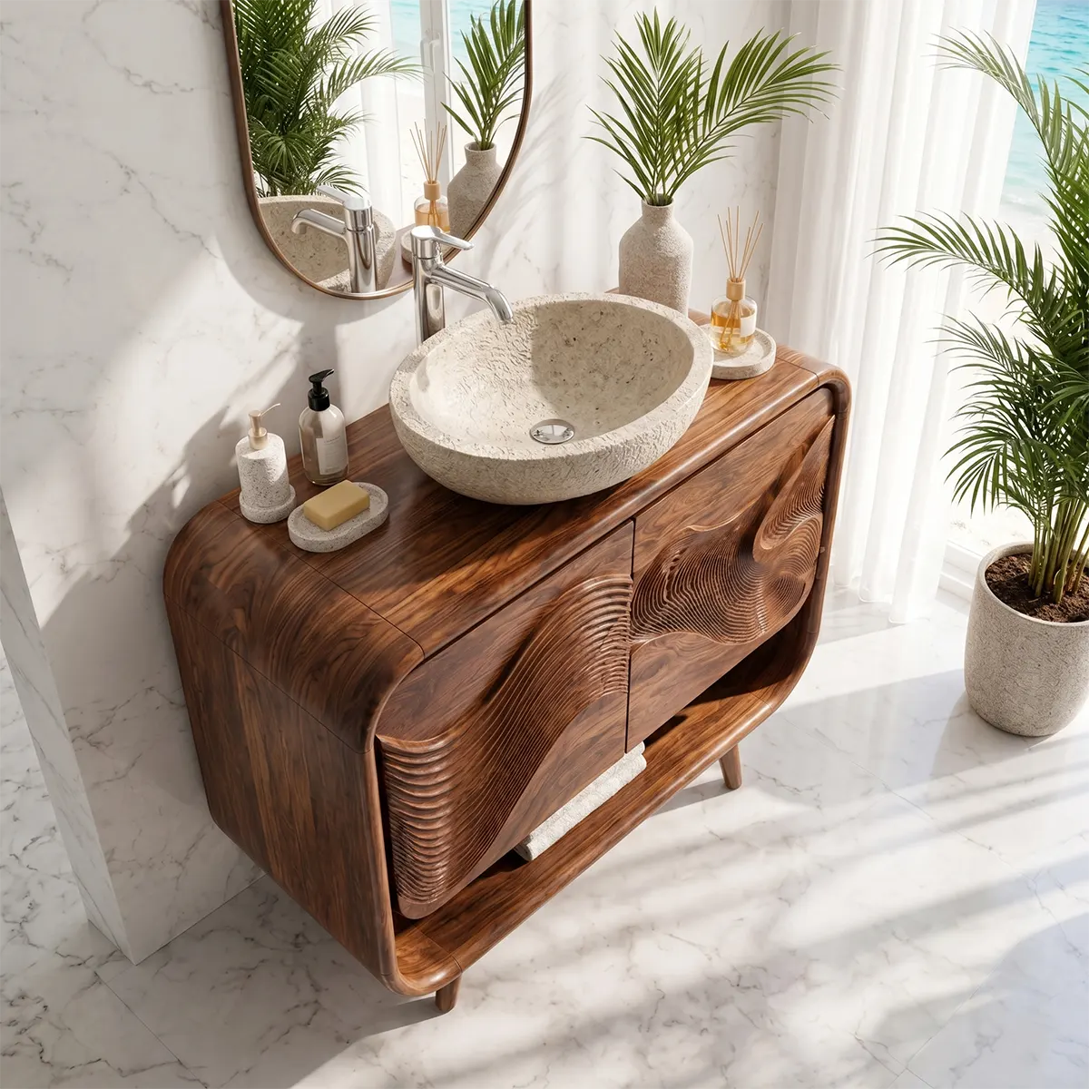 Sculpted Wave Front Bathroom Vanity Cabinet TT006-1168