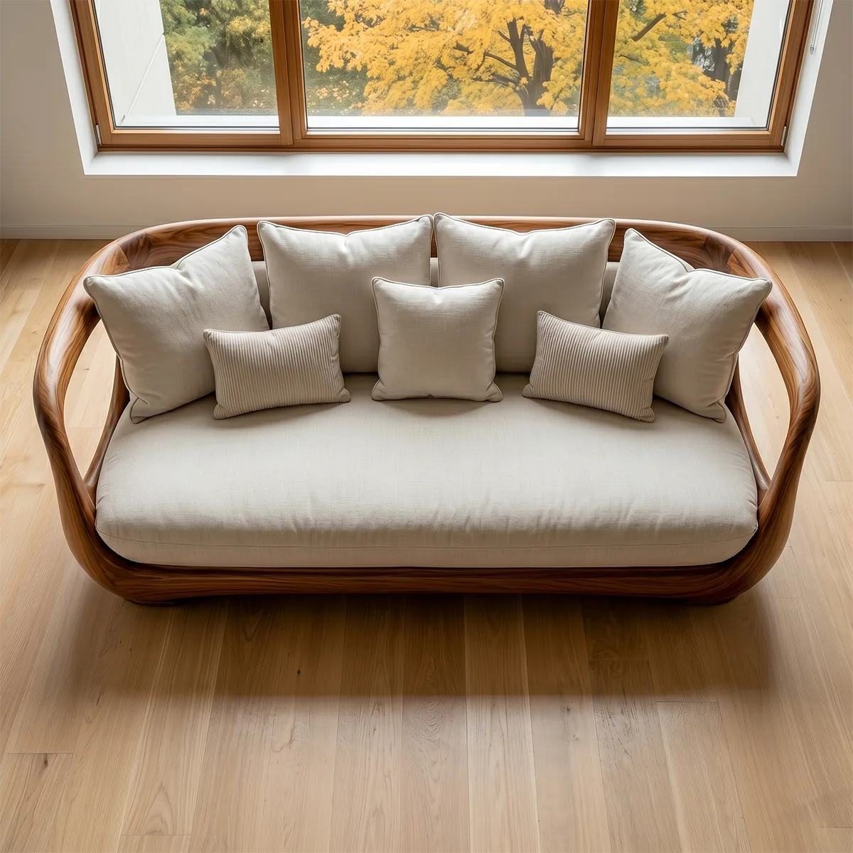 Luxury Organic Modern Curved Solid Wood Sofa with Sculptural Design