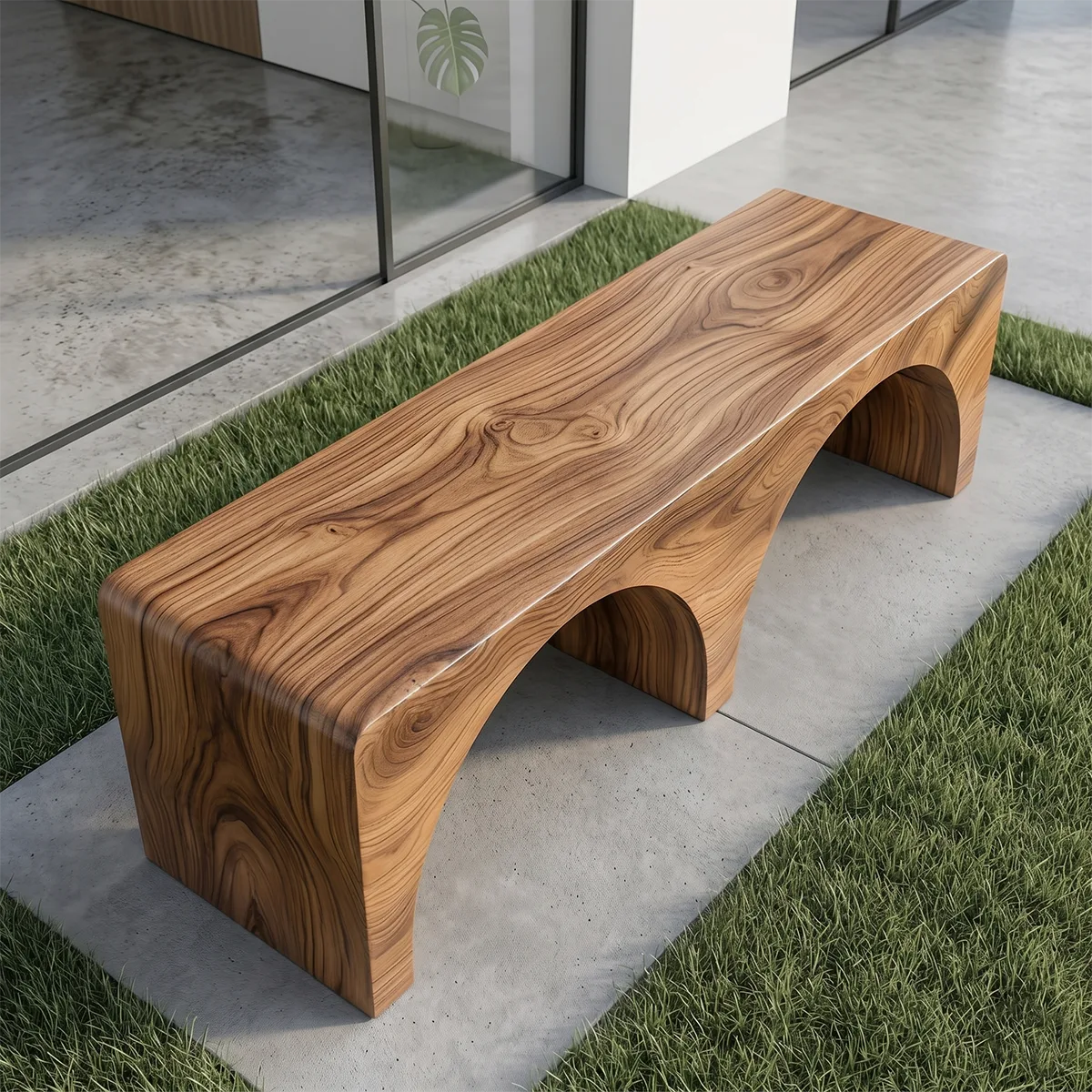 Handcrafted Solid Wood Outdoor Bench Minimalist Arch Leg Garden Bench