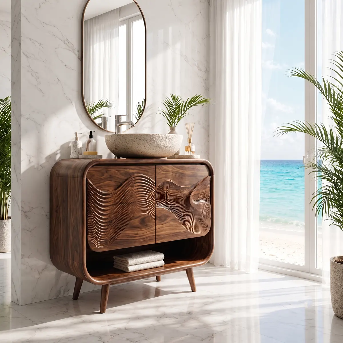 Sculpted Wave Front Bathroom Vanity Cabinet TT006-1168