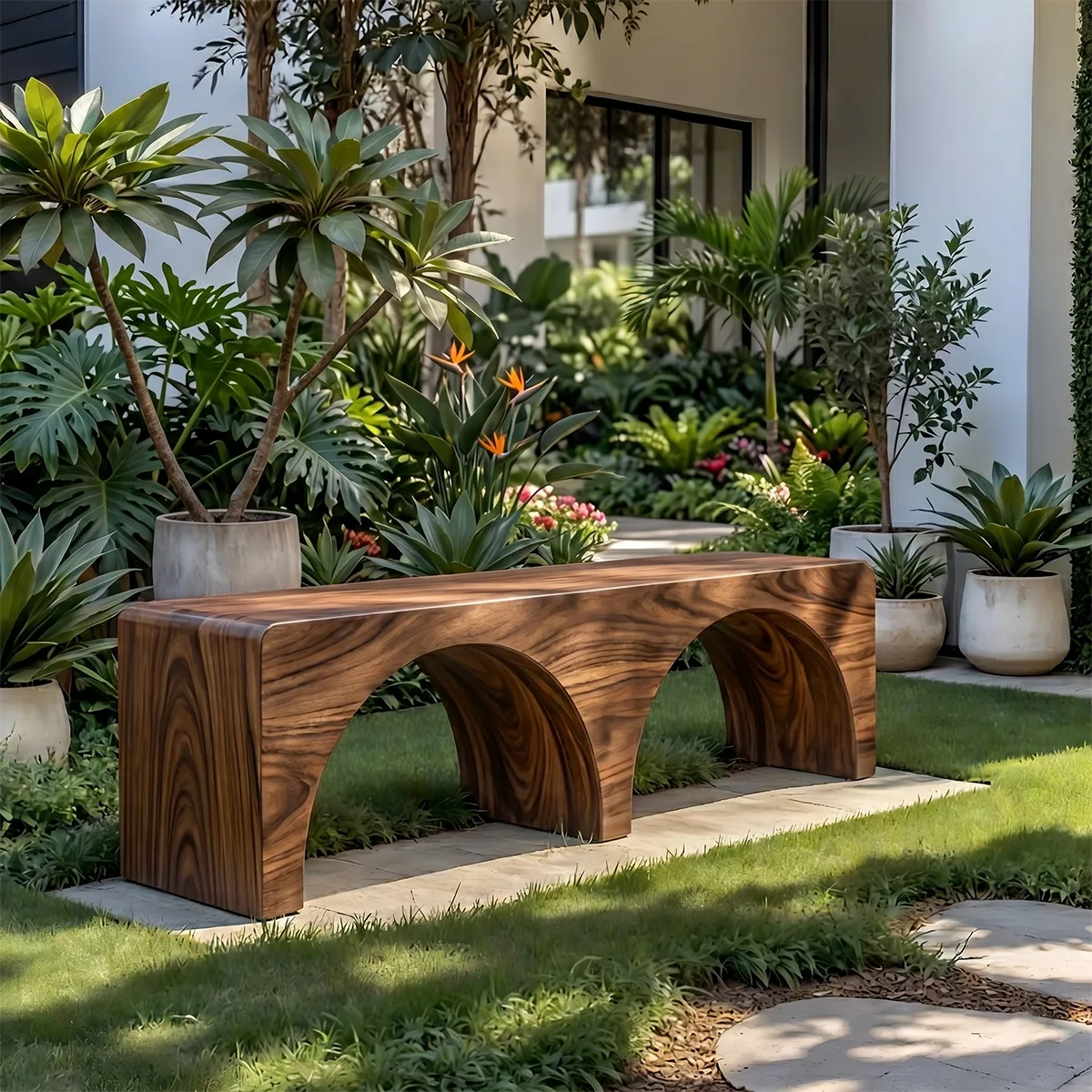 Handcrafted Solid Wood Outdoor Bench Minimalist Arch Leg Garden Bench