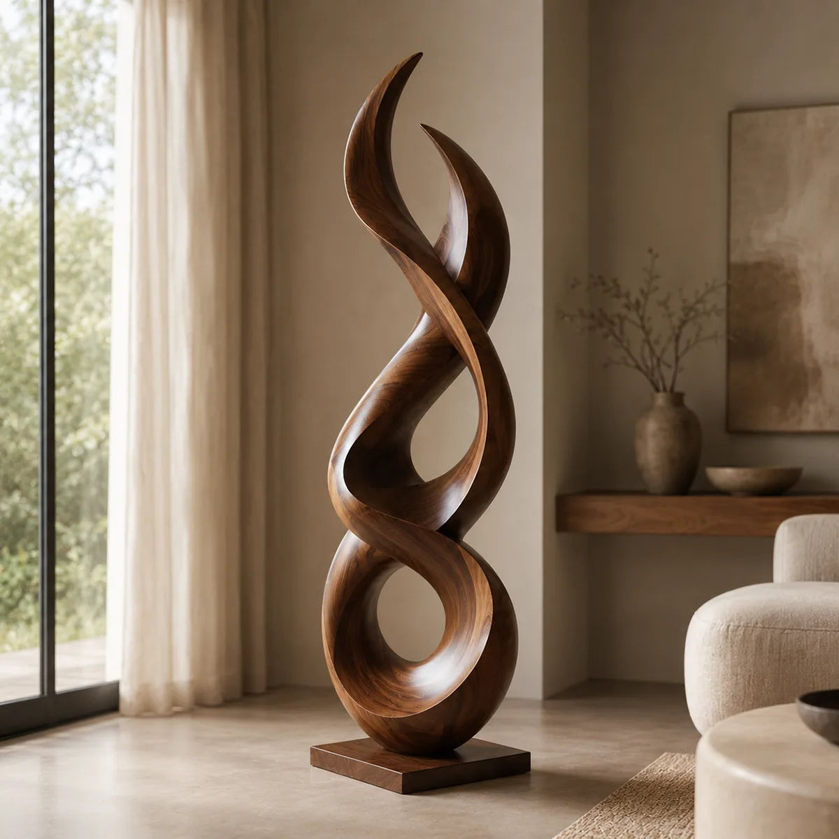 Handcrafted Solid Wood Infinity Floor Sculpture – Modern Organic Living Room Decor TT006-3990