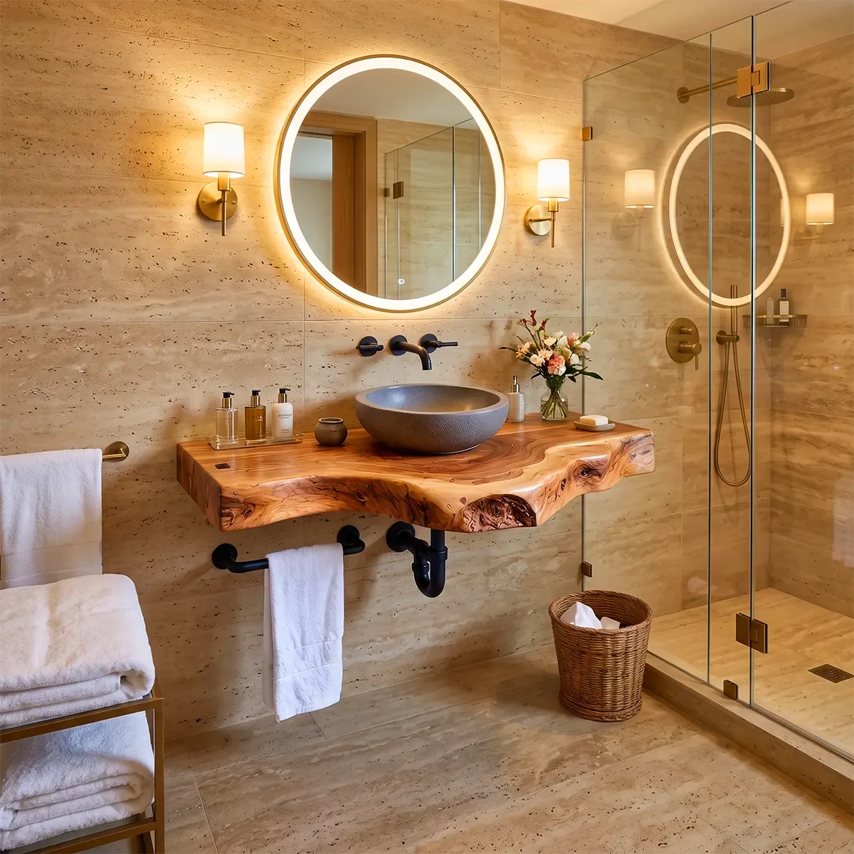 Floating Live Edge Bathroom Vanity | Organic Wall Mounted Vanity Countertop TT006-9NTE8VK