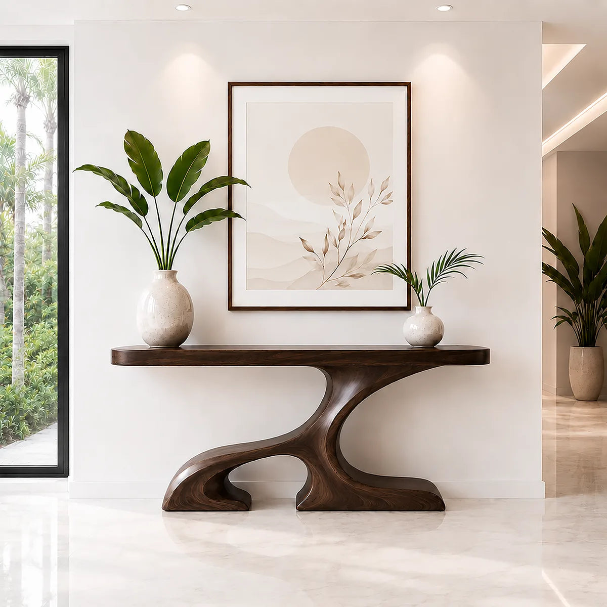 Sculptural Wood Console Table with Curved Base for Entryway Decor