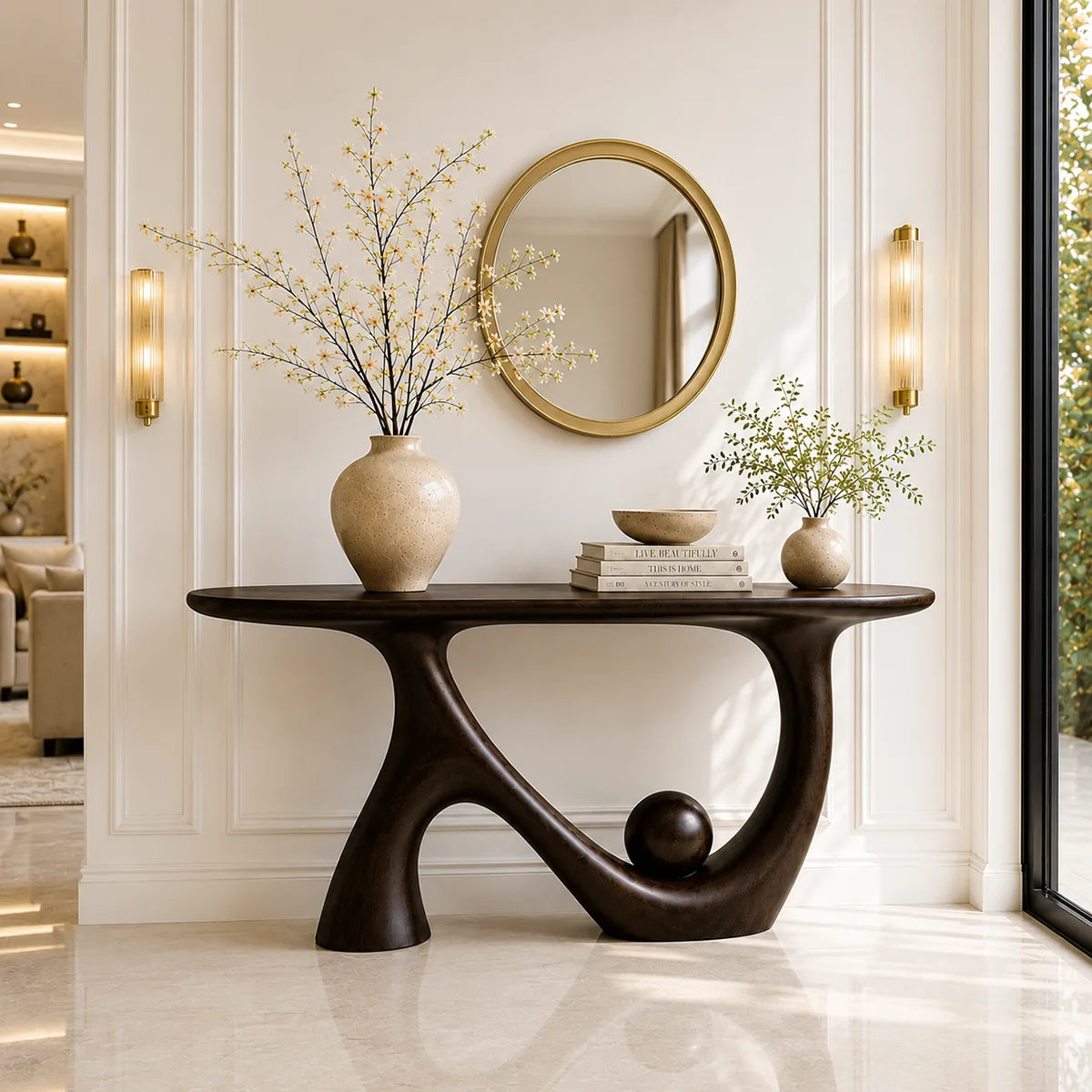 Organic Shape Solid Wood Console Table – Modern Luxury Entryway Table