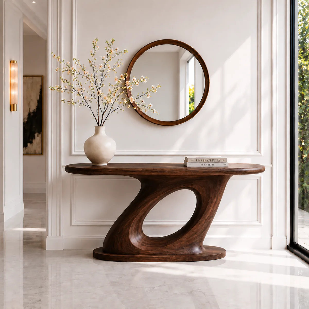 Modern Sculptural Solid Wood Console Table for Entryway Decor