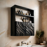 Solid Wood Wall Cabinet Handcrafted Wave Front Bathroom Storage Cabinet