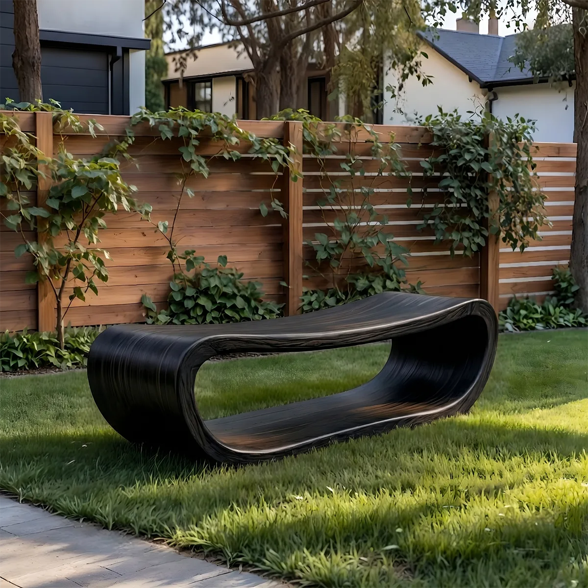 Handcrafted Solid Wood Outdoor Bench Organic Loop Sculptural Garden Bench