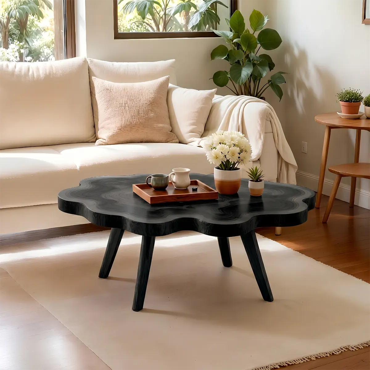 Handcrafted Modern Live Edge Wood Coffee Table with Natural Silhouette