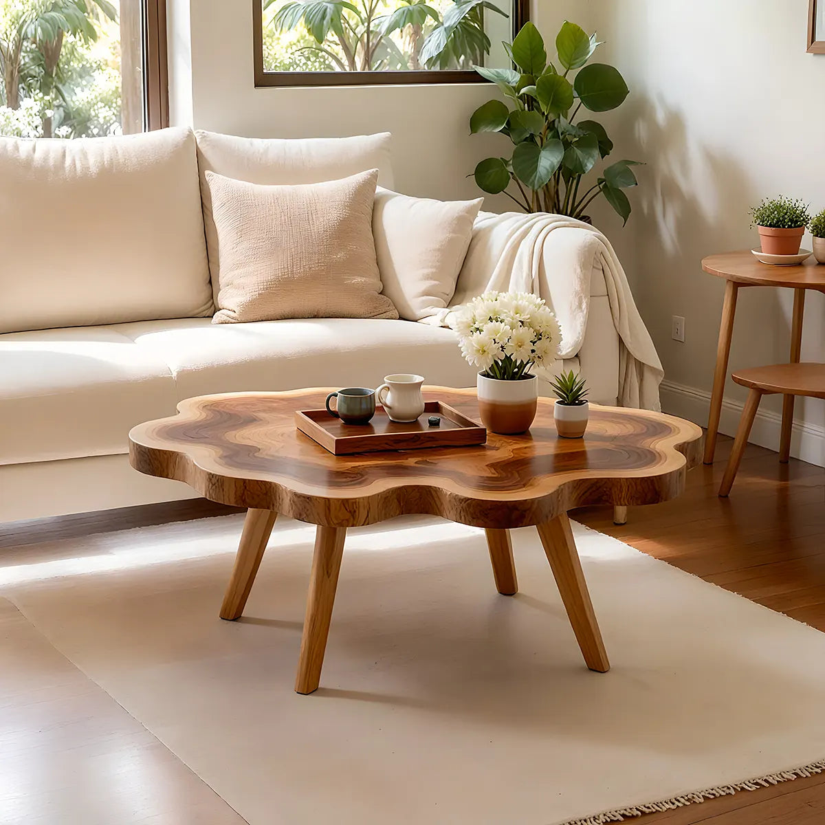 Handcrafted Modern Live Edge Wood Coffee Table with Natural Silhouette