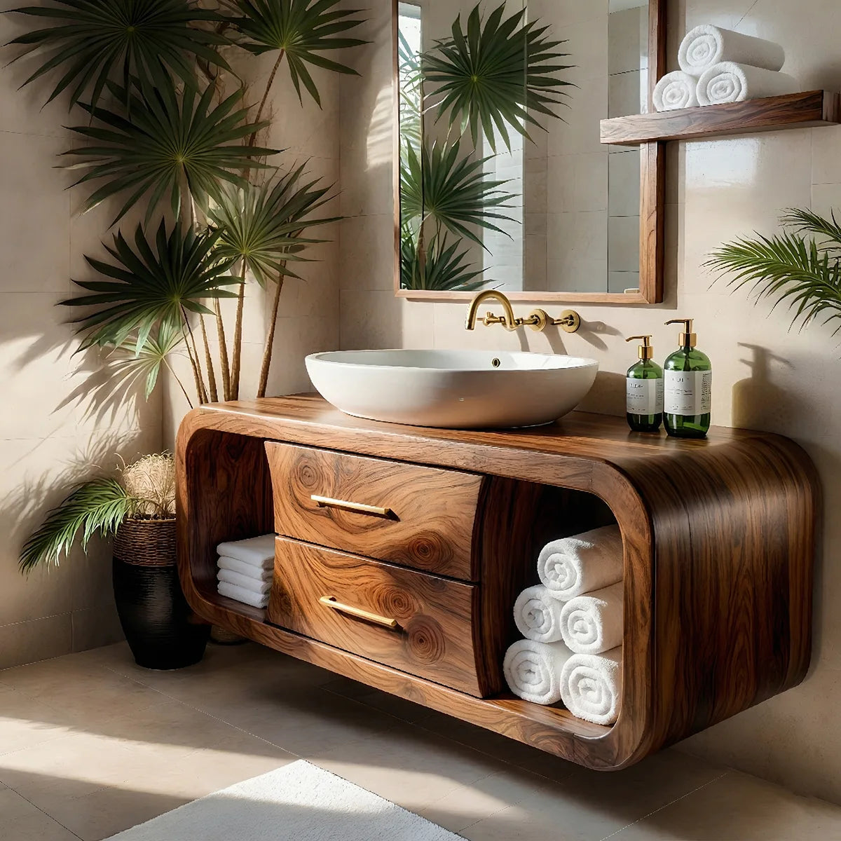 Floating Solid Wood Bathroom Vanity with Rounded Frame