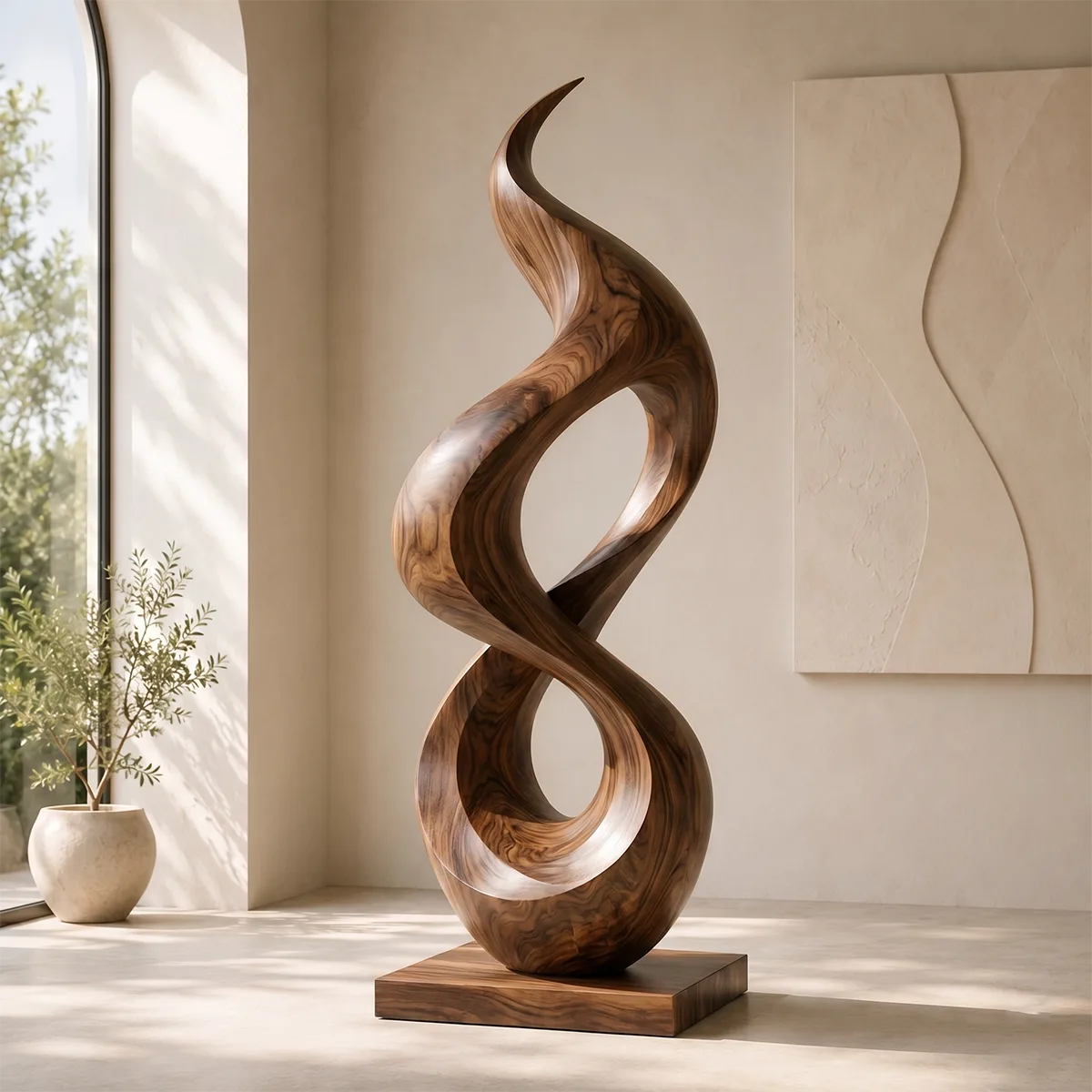 Handcrafted Solid Wood Infinity Twist Sculpture – Modern Organic Floor Art TT006-8238