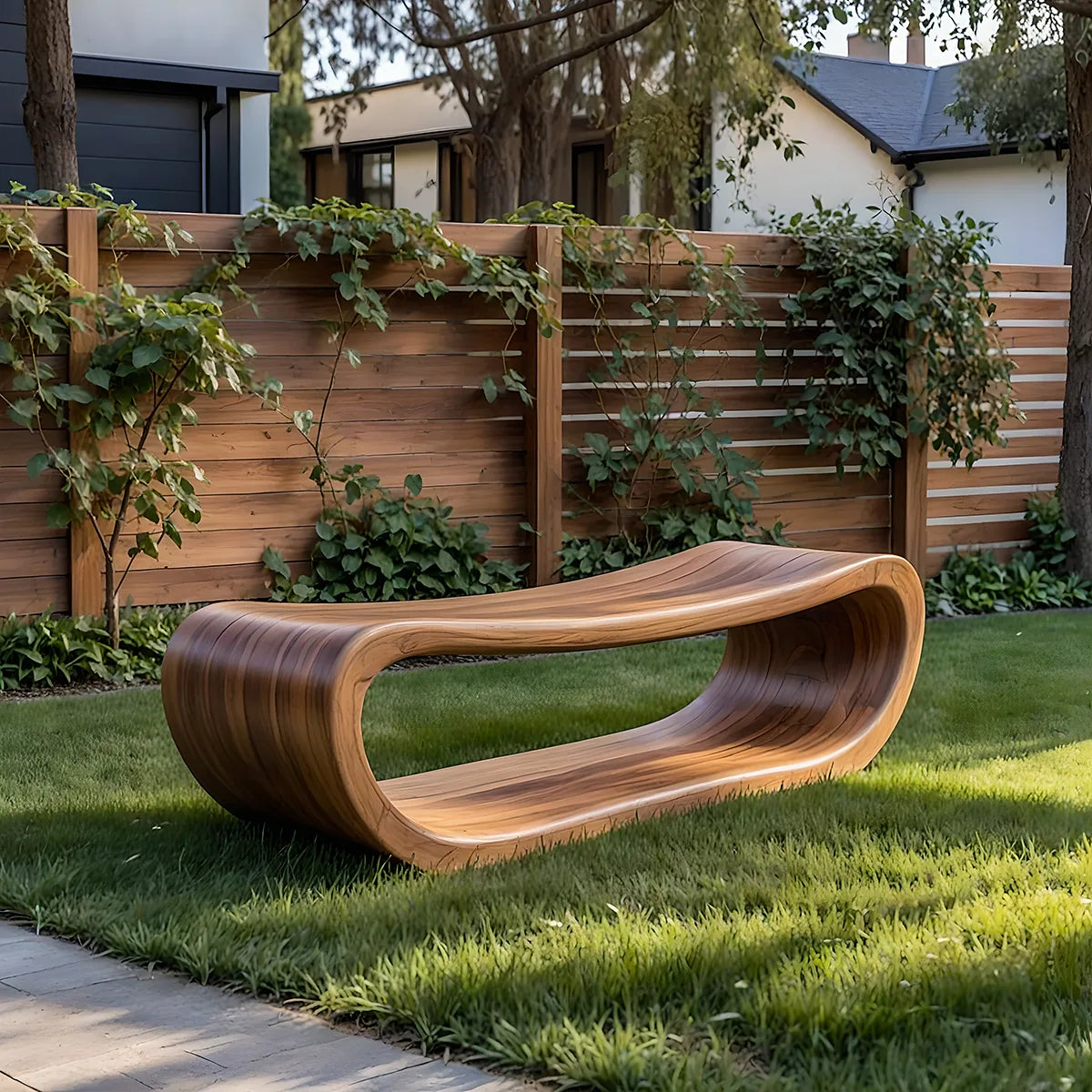 Handcrafted Solid Wood Outdoor Bench Organic Loop Sculptural Garden Bench