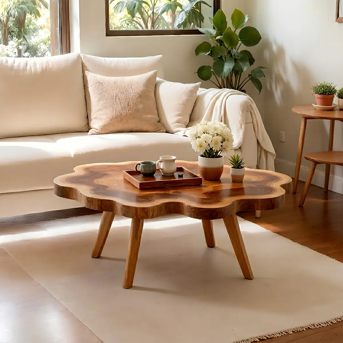 Handcrafted Modern Live Edge Wood Coffee Table with Natural Silhouette