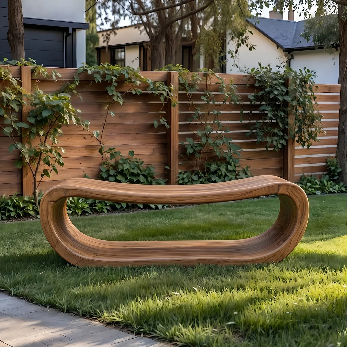 Handcrafted Solid Wood Outdoor Bench Organic Loop Sculptural Garden Bench
