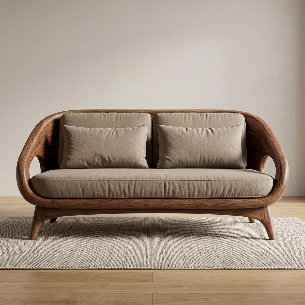 Luxury Organic Modern Outdoor Solid Wood Sofa with Sculptural Curves