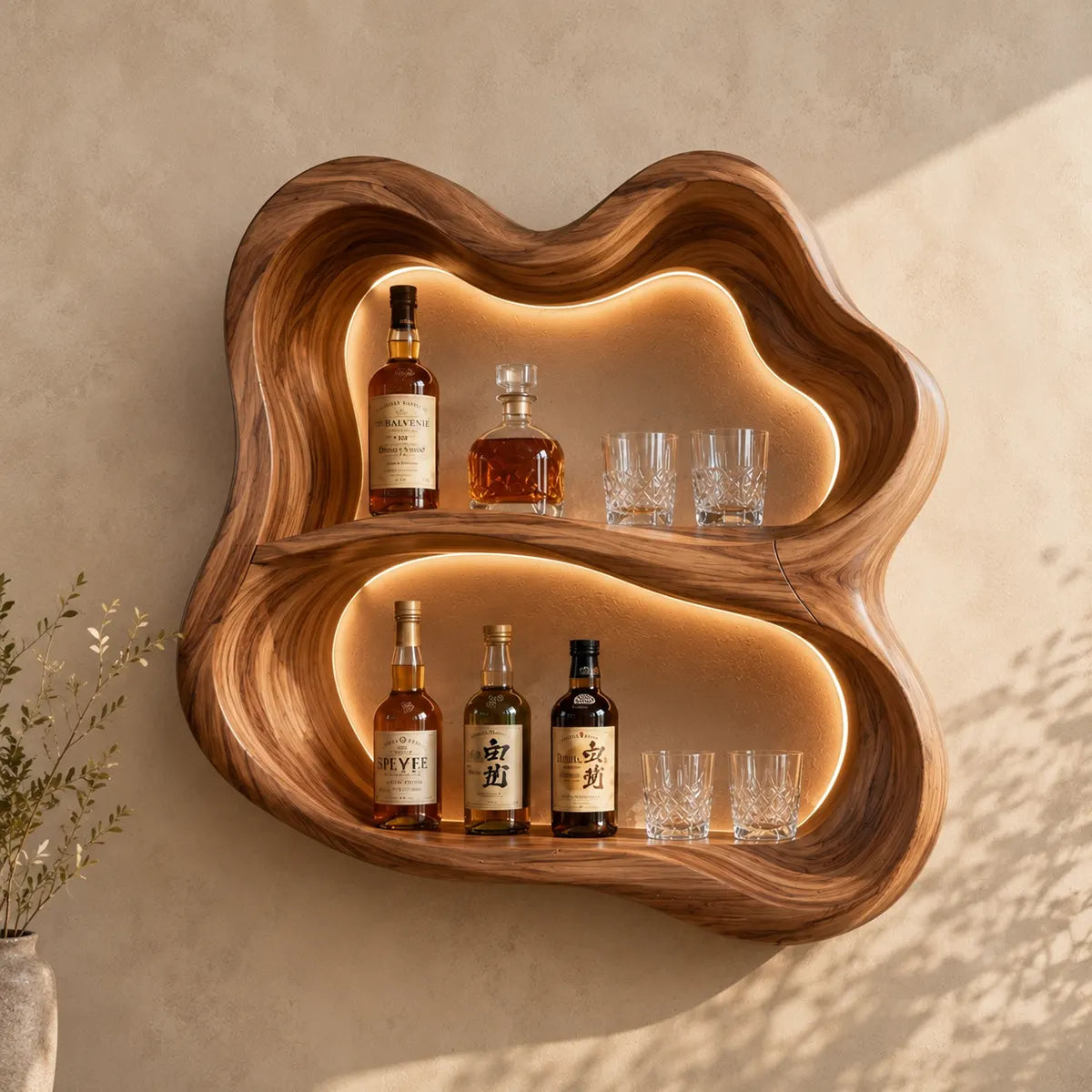Sculptural Solid Wood Wall Wine Holder for Home Bars & Whiskey Lovers TT006-6450