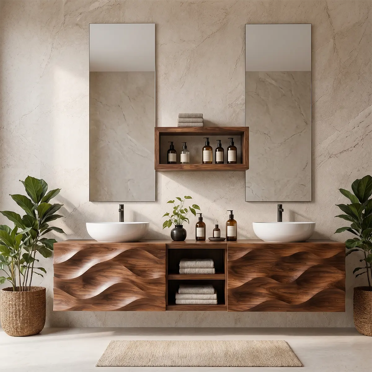 Sculpted Wave Double Sink Floating Bathroom Vanity TT006-9643