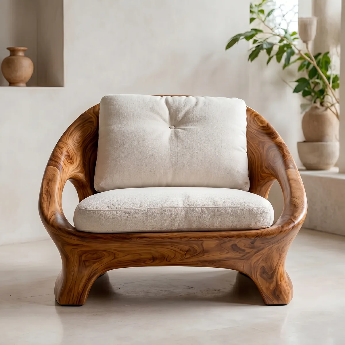 Organic Wood Lounge Chair, Sculptural Accent Chair, Modern Curved Armchair TT006-5140