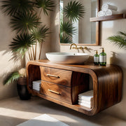 Floating Solid Wood Bathroom Vanity with Rounded Frame