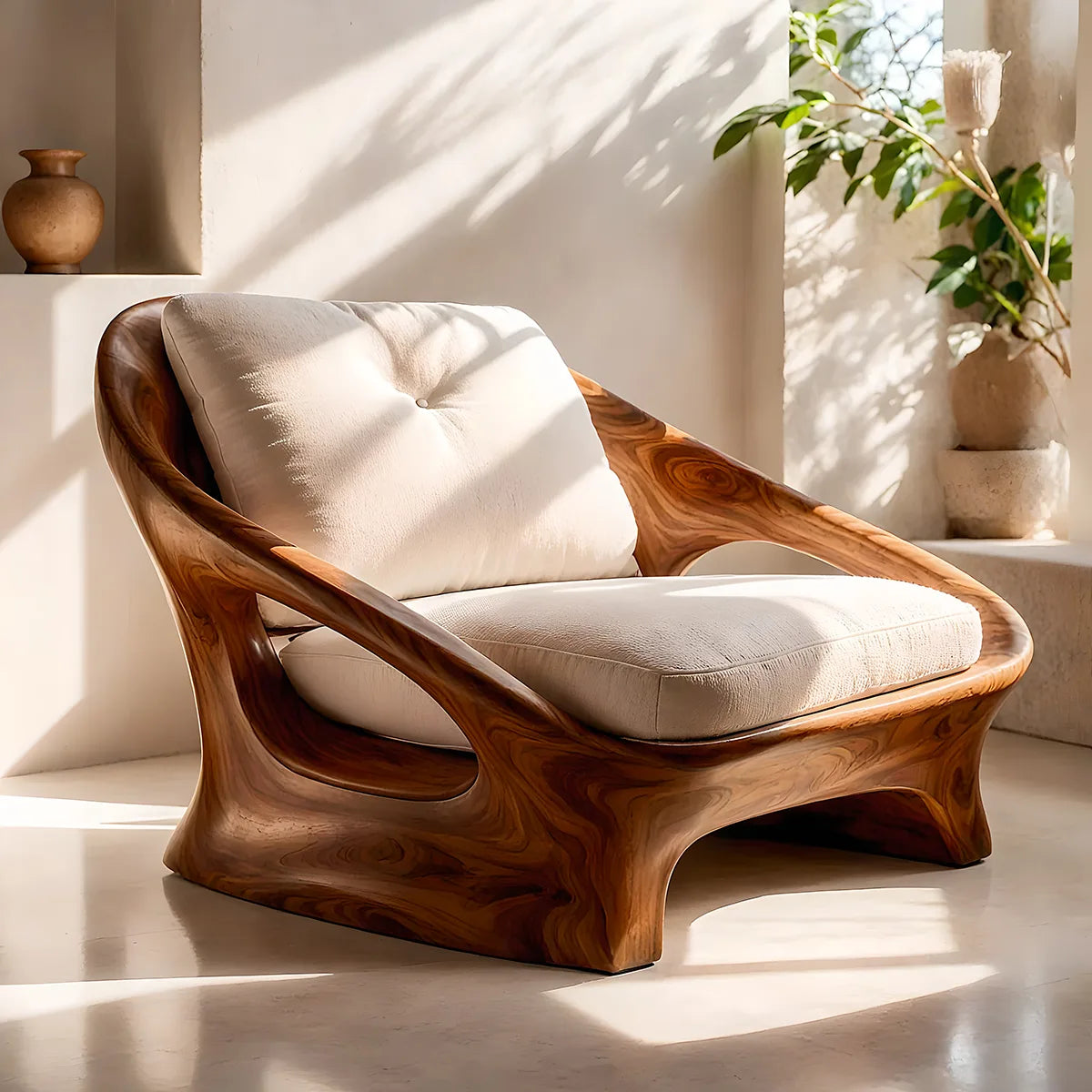 Organic Wood Lounge Chair, Sculptural Accent Chair, Modern Curved Armchair TT006-5140