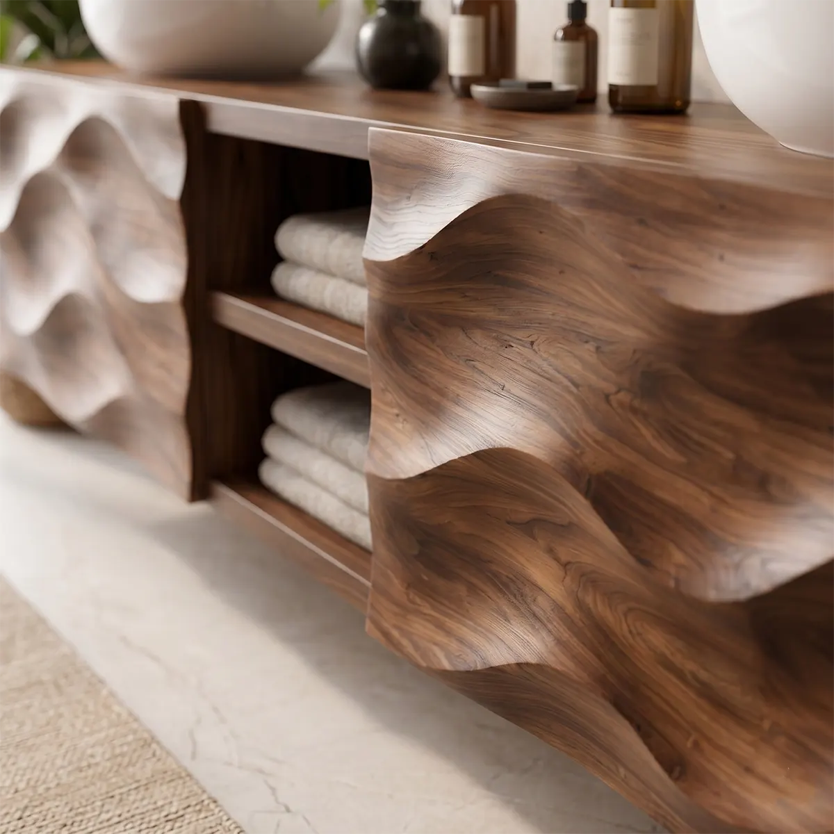 Sculpted Wave Double Sink Floating Bathroom Vanity TT006-9643