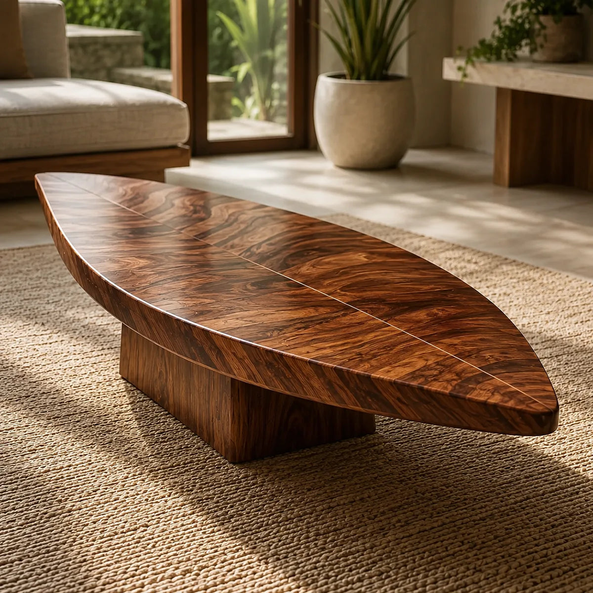 Organic Solid Wood Leaf Coffee Table | Freeform Hardwood Coffee Table with Sculptural Pedestal Base TT006-8380
