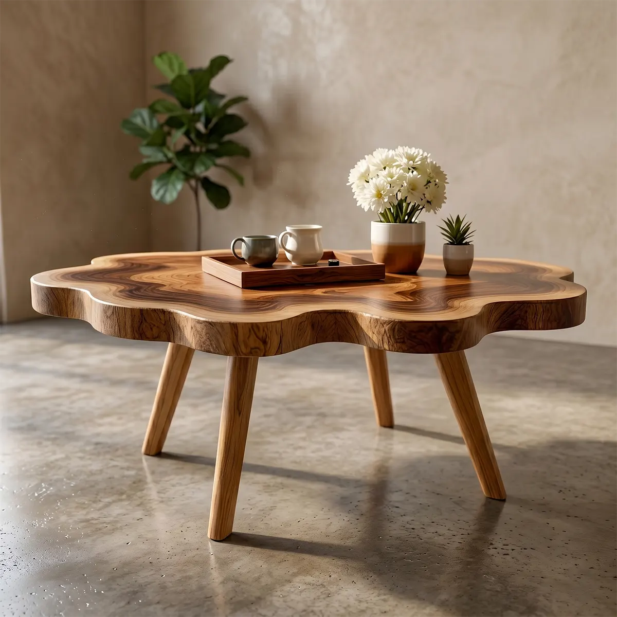 Handcrafted Modern Live Edge Wood Coffee Table with Natural Silhouette