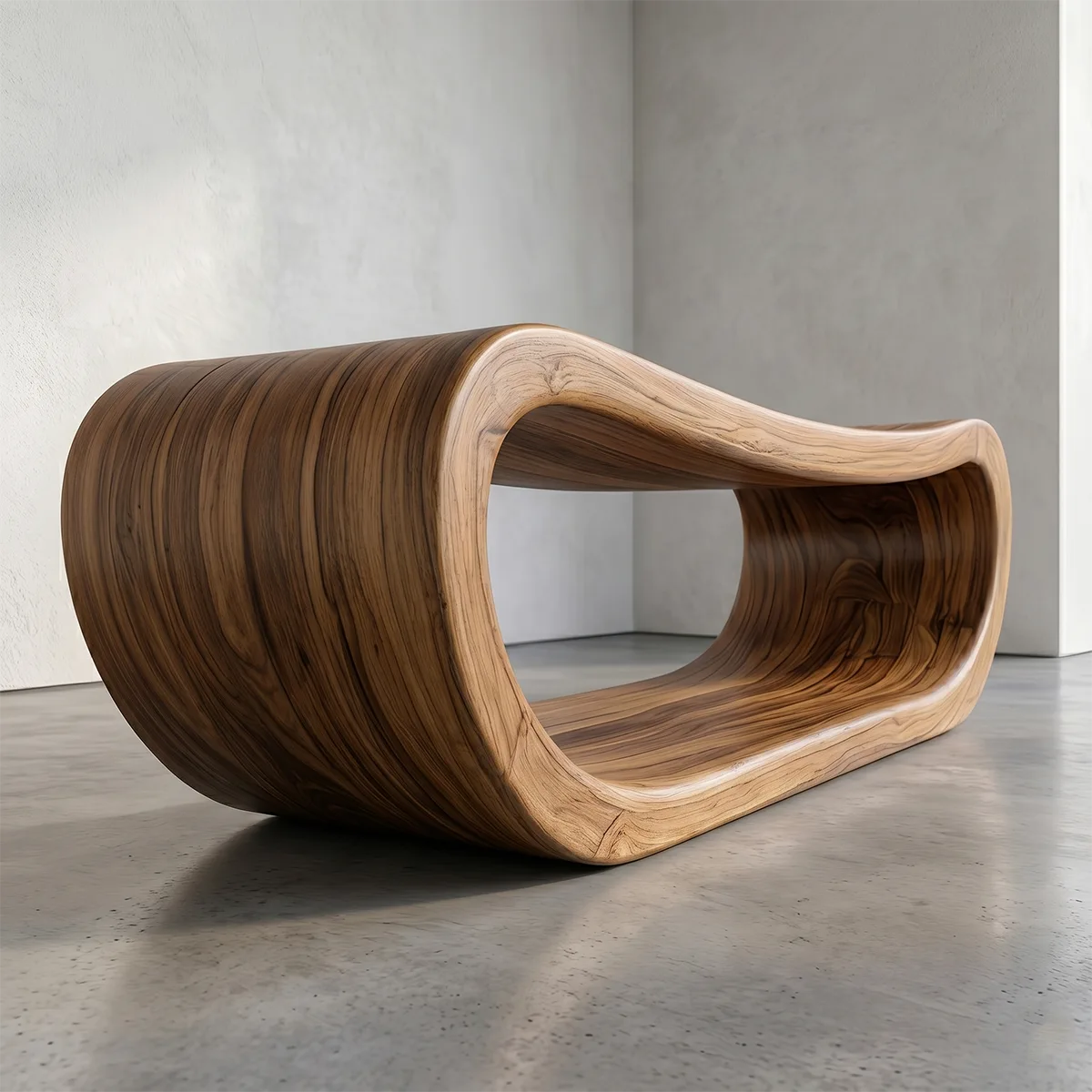 Handcrafted Solid Wood Outdoor Bench Organic Loop Sculptural Garden Bench