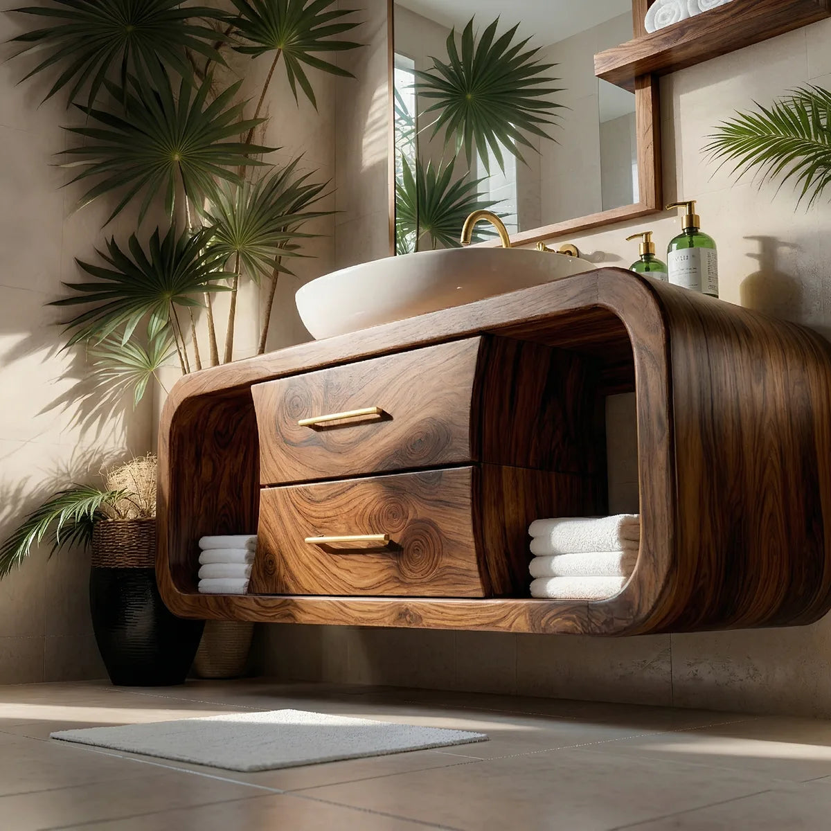 Floating Solid Wood Bathroom Vanity with Rounded Frame