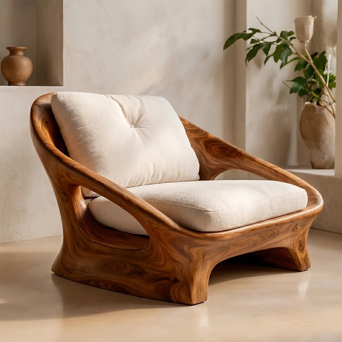 Organic Wood Lounge Chair, Sculptural Accent Chair, Modern Curved Armchair TT006-5140