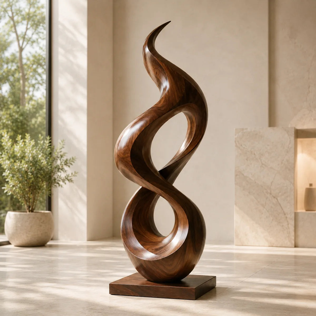 Handcrafted Solid Wood Infinity Twist Sculpture – Modern Organic Floor Art TT006-8238