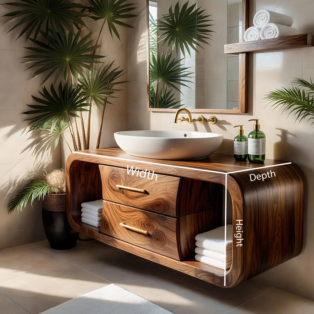 Floating Solid Wood Bathroom Vanity with Rounded Frame