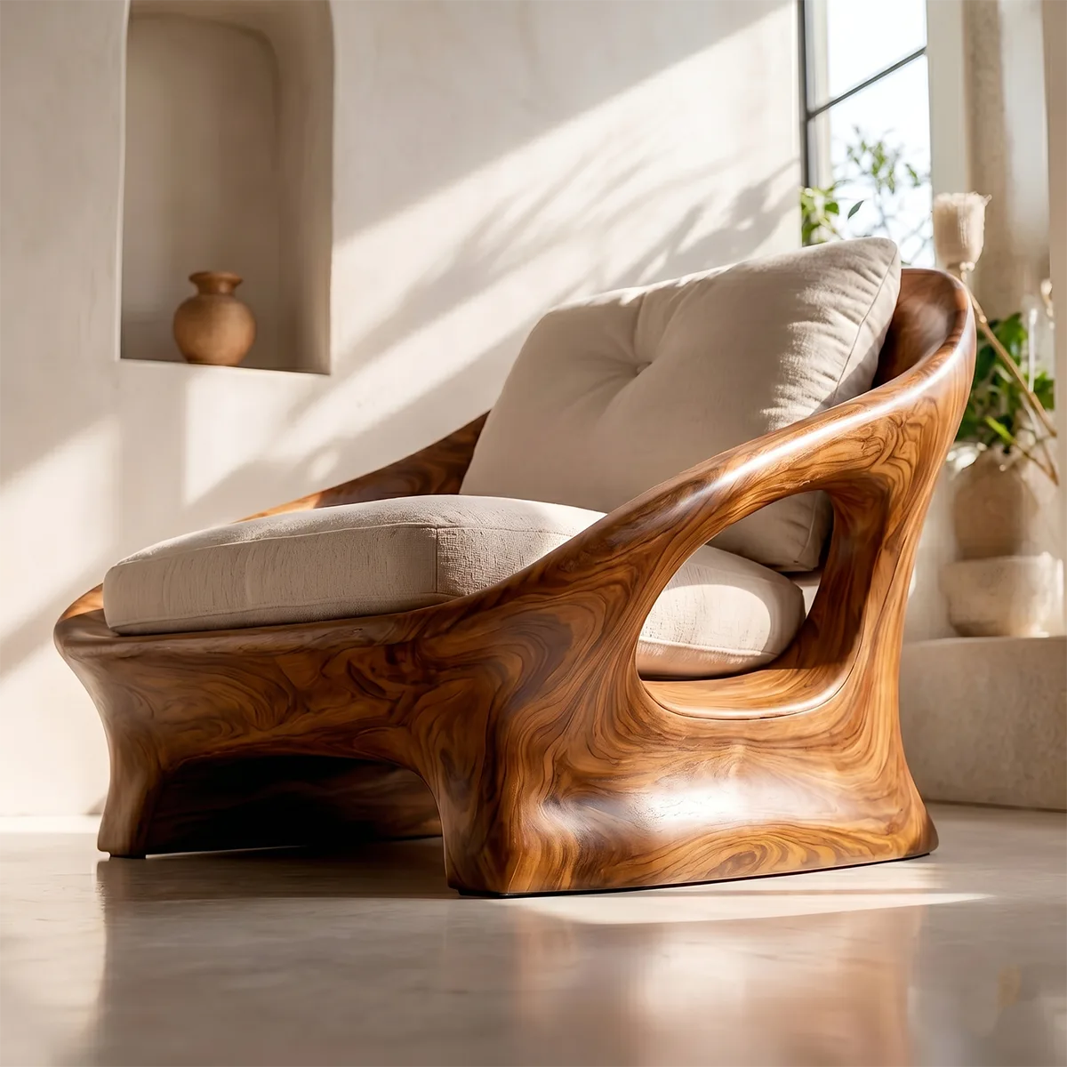 Organic Wood Lounge Chair, Sculptural Accent Chair, Modern Curved Armchair TT006-5140