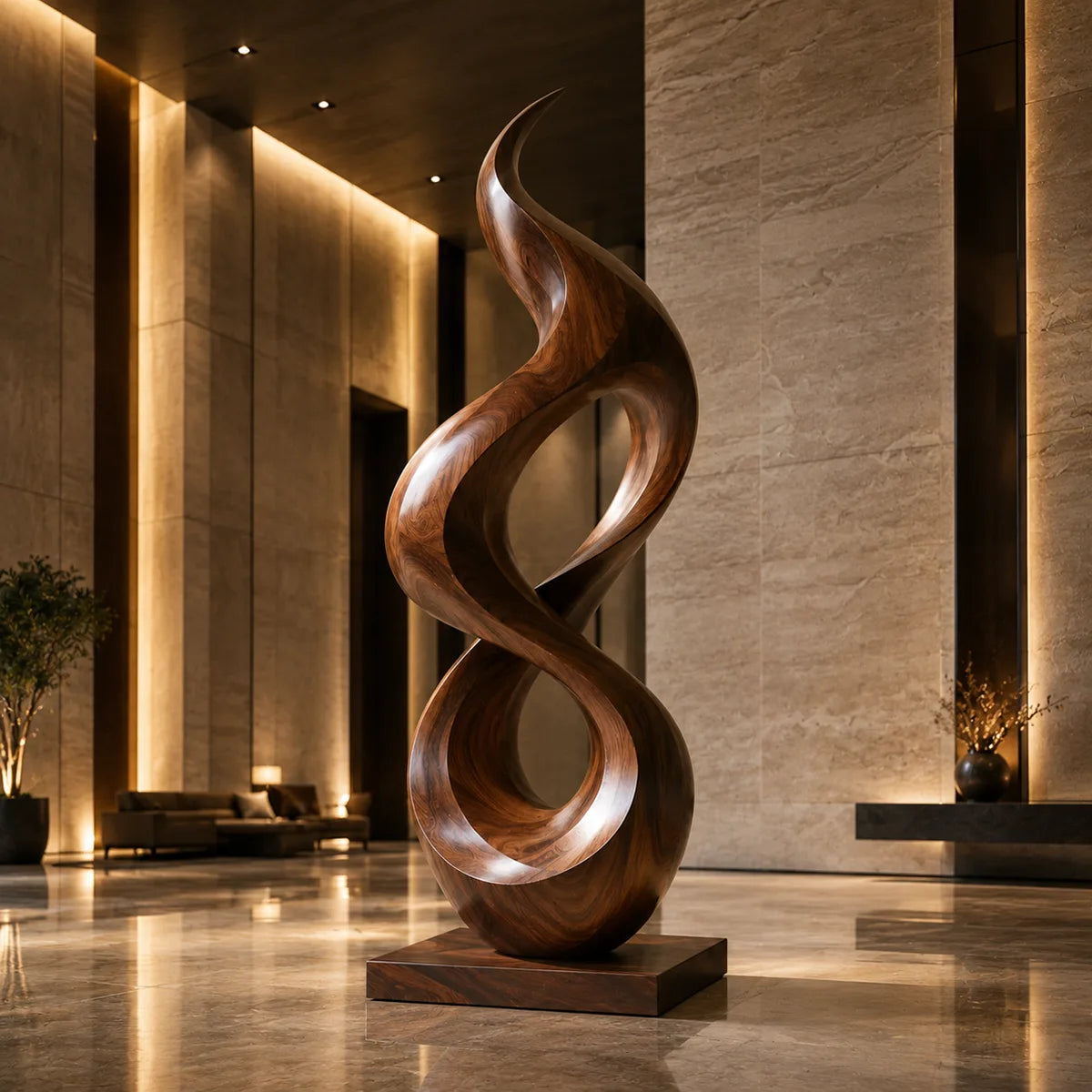 Handcrafted Solid Wood Infinity Twist Sculpture – Modern Organic Floor Art TT006-8238