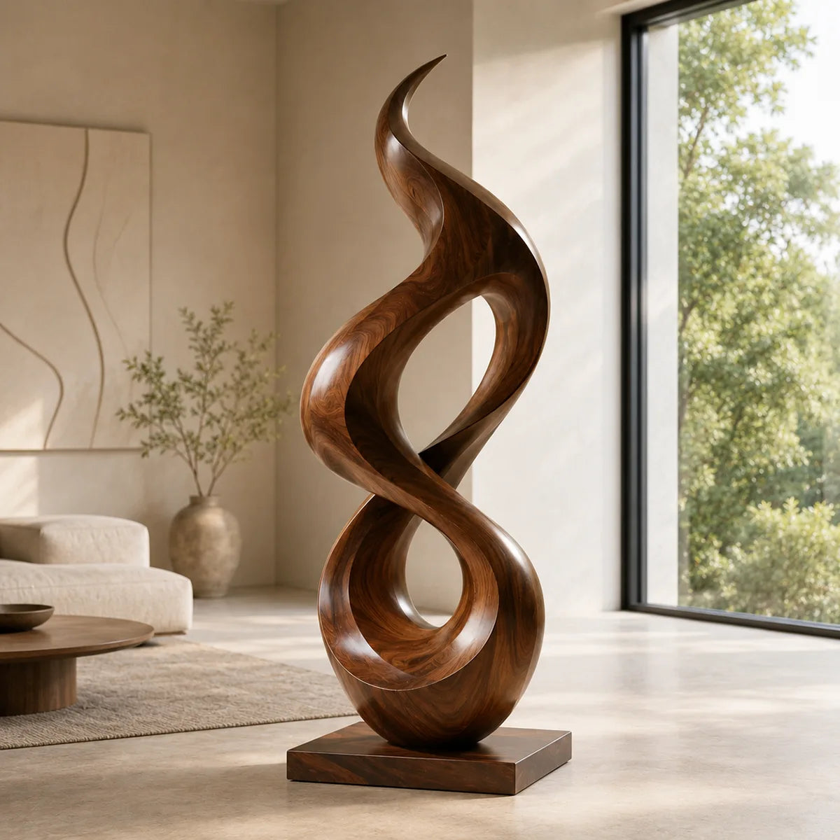 Handcrafted Solid Wood Infinity Twist Sculpture – Modern Organic Floor Art TT006-8238