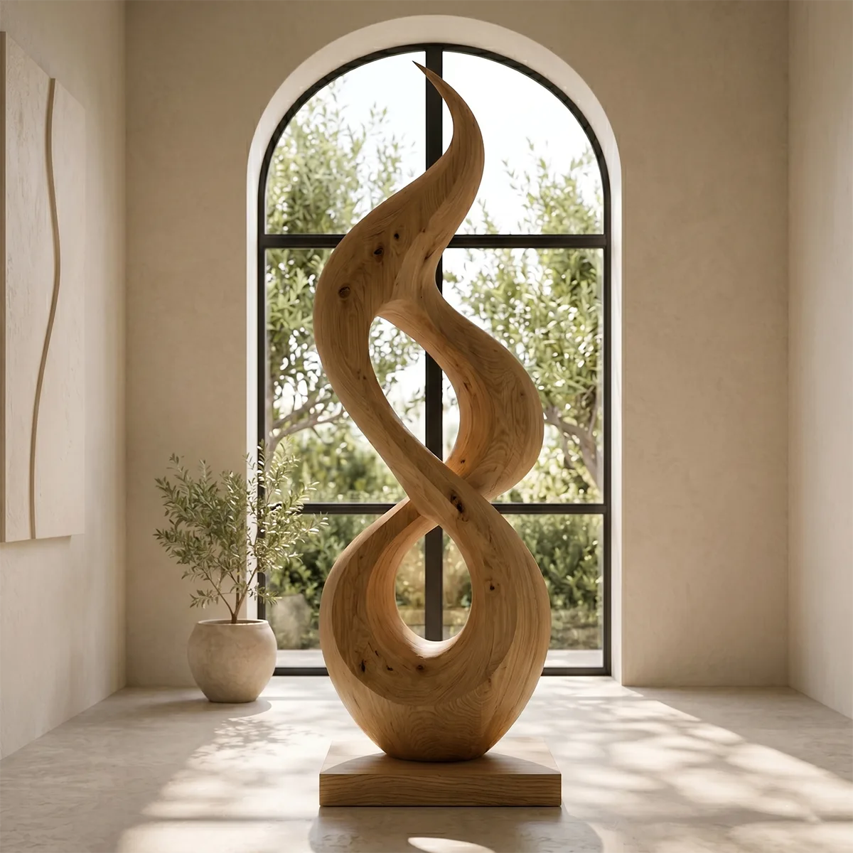 Handcrafted Solid Wood Infinity Twist Sculpture – Modern Organic Floor Art TT006-8238