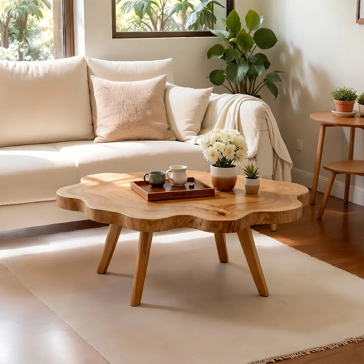 Handcrafted Modern Live Edge Wood Coffee Table with Natural Silhouette