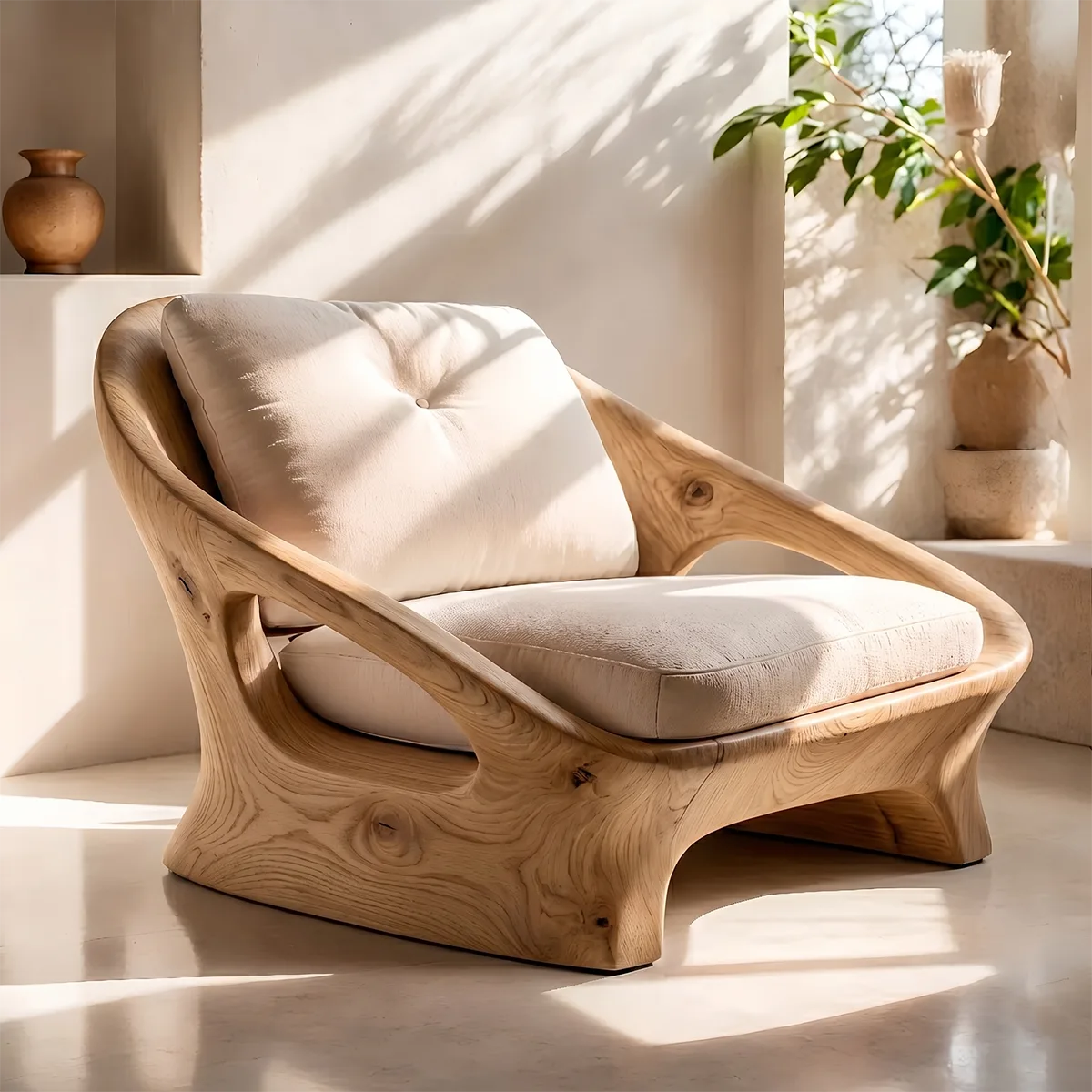Organic Wood Lounge Chair, Sculptural Accent Chair, Modern Curved Armchair TT006-5140